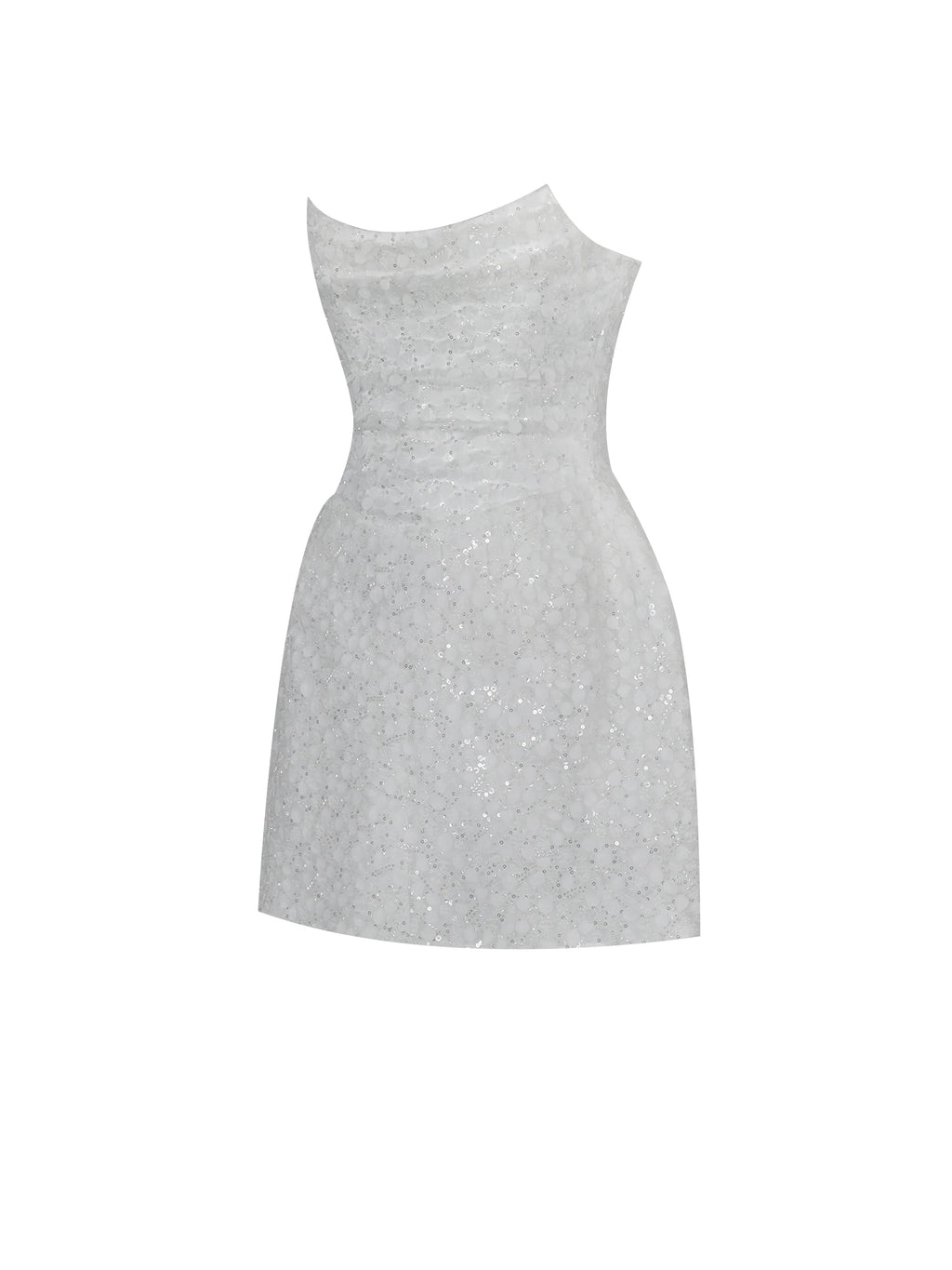 Tressa White Beaded Mesh Strapless Mini Wedding Dress