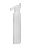 Paget White Mesh Rhinestone Embellished High Slit Gown Archive Sale