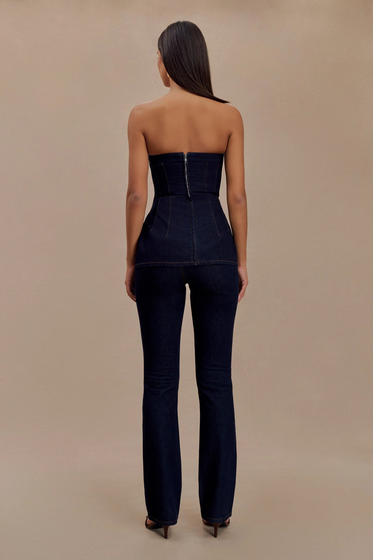Madelyn Strapless Longline Denim Top Indigo Blue