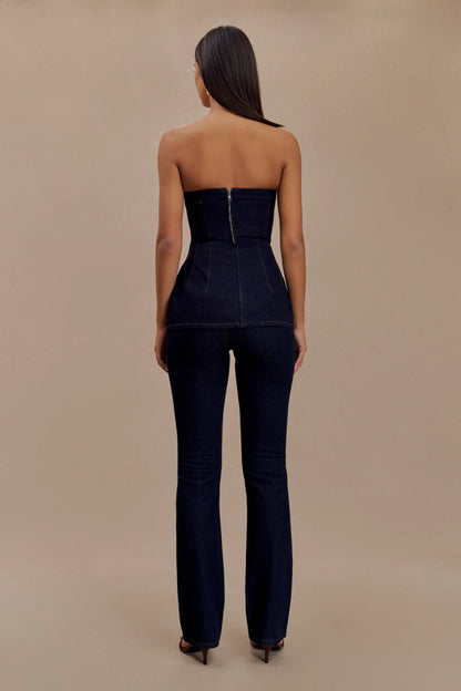 Madelyn Strapless Longline Denim Top Indigo Blue