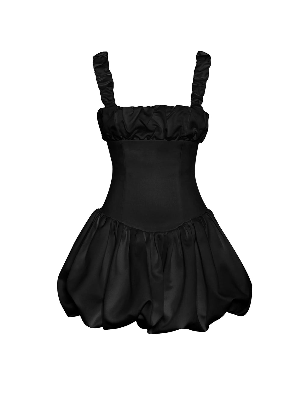 Aubrey Black Satin Bubble Hem Mini Dress
