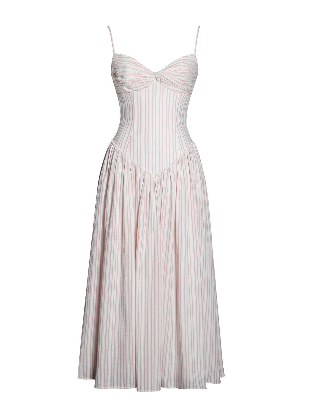 Zania Pink Stripe Cotton Jacquard Midi Dress