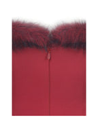 Nalia Crimson Fur Trimmed Sweetheart Mini Dress