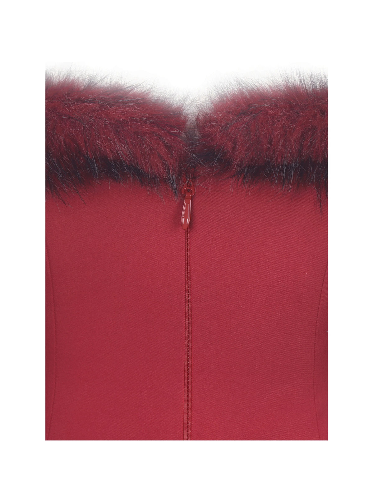 Nalia Crimson Fur Trimmed Sweetheart Mini Dress