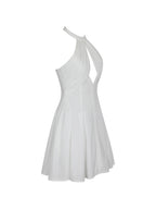 Jordyn White Cotton Poplin Keyhole Halter Mini Dress