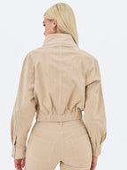 Romilly Beige Cotton Corduroy Funnel Collar Jacket