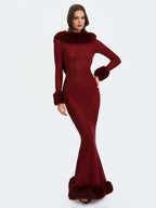 Mellie Burgundy Regular Length Rhinestone Mesh Low Back Mermaid Gown