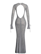 Waylynn Gray Animal Print Burnout Velvet Detail Mesh Backless Maxi Dress
