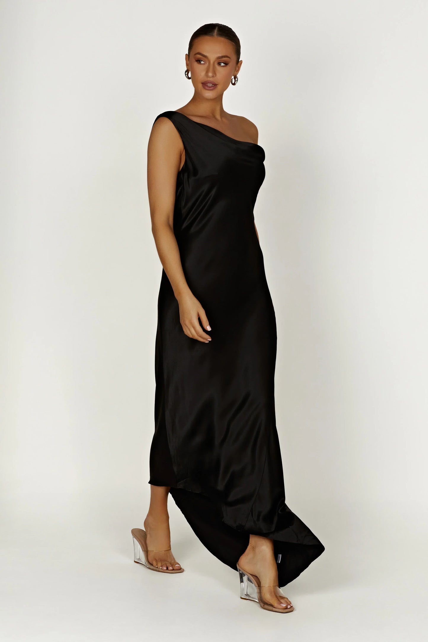 Yvette Slip Maxi Dress With Asymmetrical Hem Black