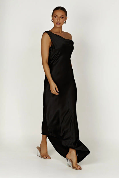Yvette Slip Maxi Dress With Asymmetrical Hem Black