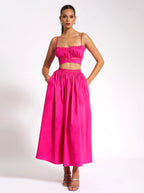 Maya Fuchsia Cotton Poplin Top With Lace Trim