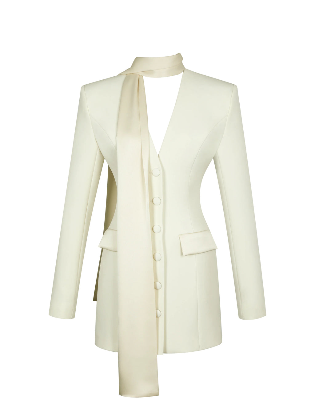 Jeannie Cream Blazer Mini Dress with Scarf