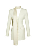 Jeannie Cream Blazer Mini Dress with Scarf