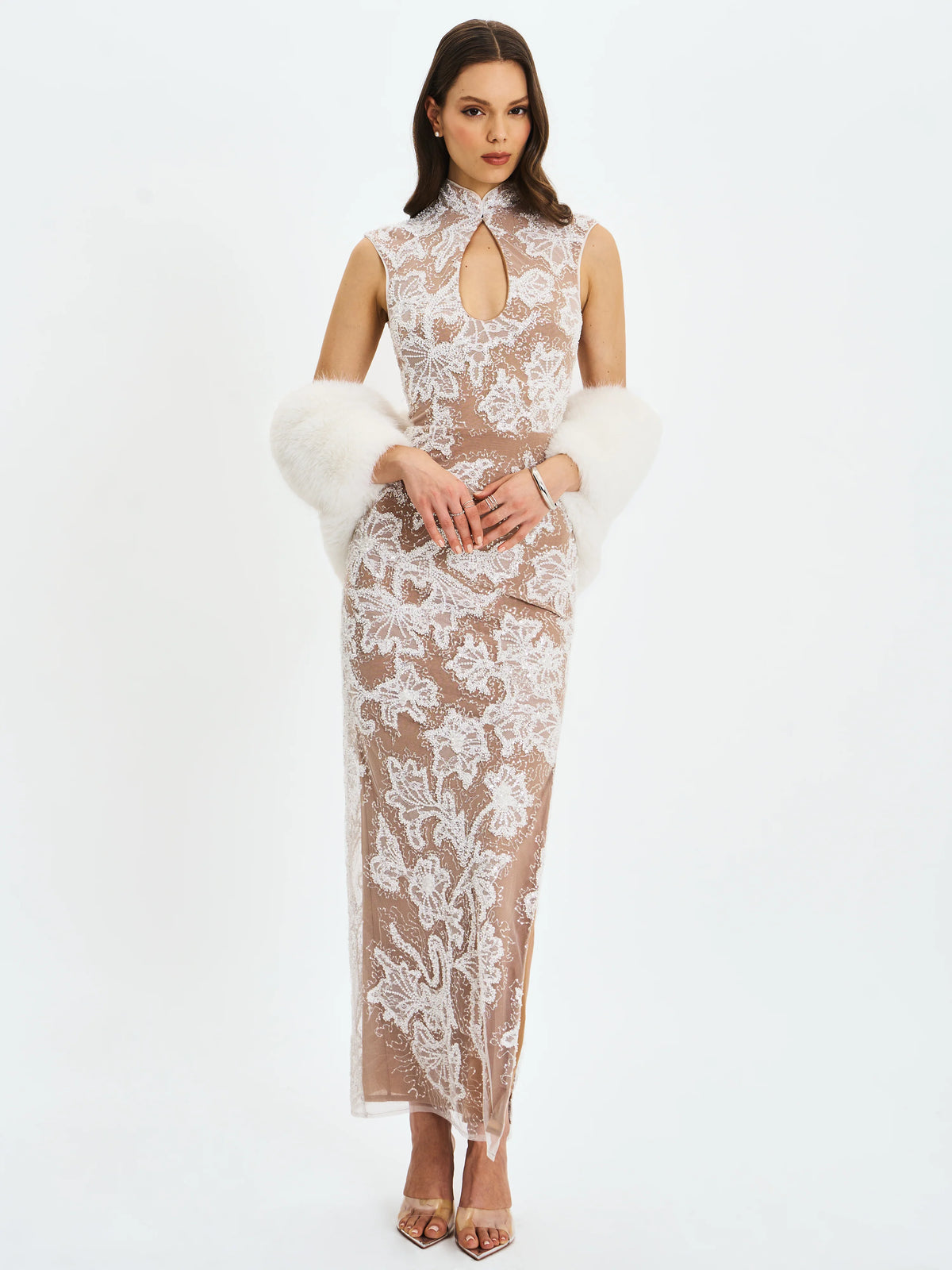 Jazmin White Multi wear Faux Fur Scarf