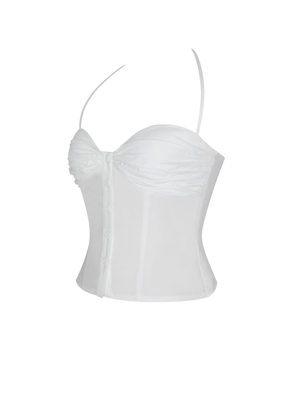 Waverly White Cotton Poplin Button Front Sweetheart Halter Top