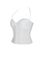 Waverly White Cotton Poplin Button Front Sweetheart Halter Top