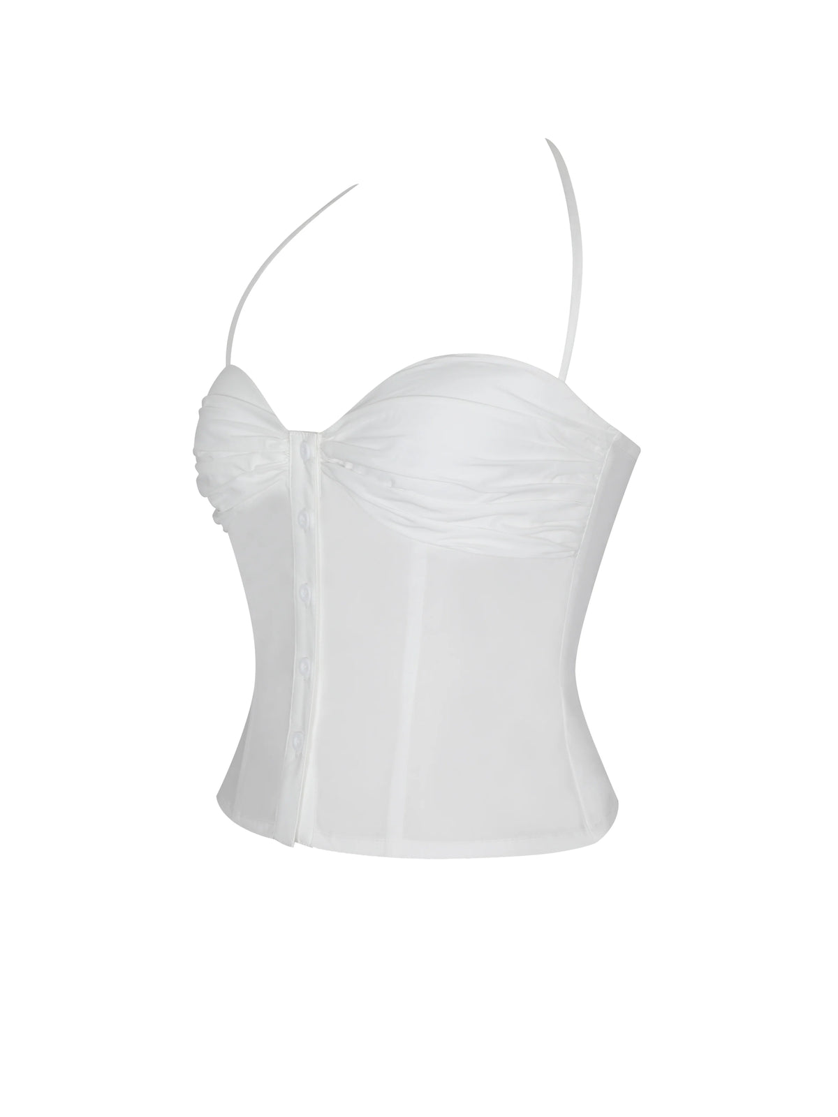 Waverly White Cotton Poplin Button Front Sweetheart Halter Top