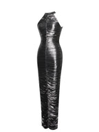 Abril Ruched Silver Glitter Backless Gown