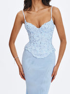 Aurielle Baby Blue Sweetheart Mermaid Peplum Maxi Dress