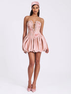 Palesa Pink Ballet Style Embroidered Bubble Hem Mini Dress