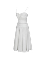 Maelis White Cotton Eyelet Drop Waist Midi Dress