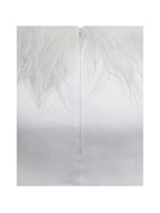 Solene Pleated Halter Backless Feather Trim Maxi Dress