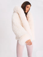 Jumbo Kali White Vegan Shearling Fur Trimmed Coat