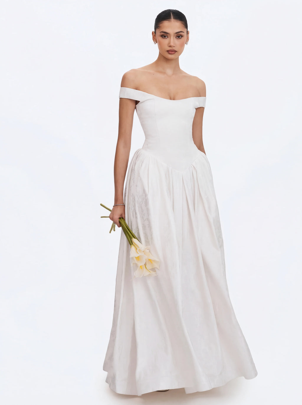 Tinsley White Jacquard Bardot Wedding Gown