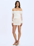 Narla Ivory Low Waisted Fur Mini Skirt
