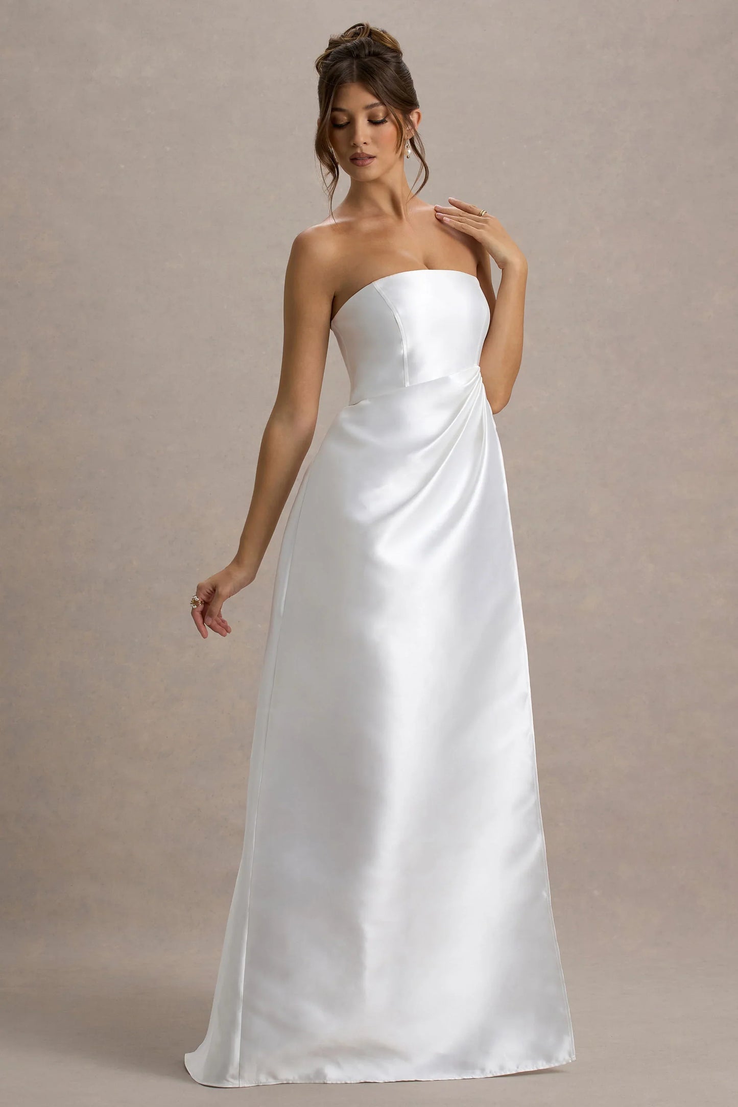 Universe White Bandeau Split Puff Skirt Maxi Dress