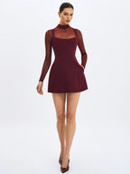 Natasha Burgundy Faux Two Piece Turtleneck Mini Dress
