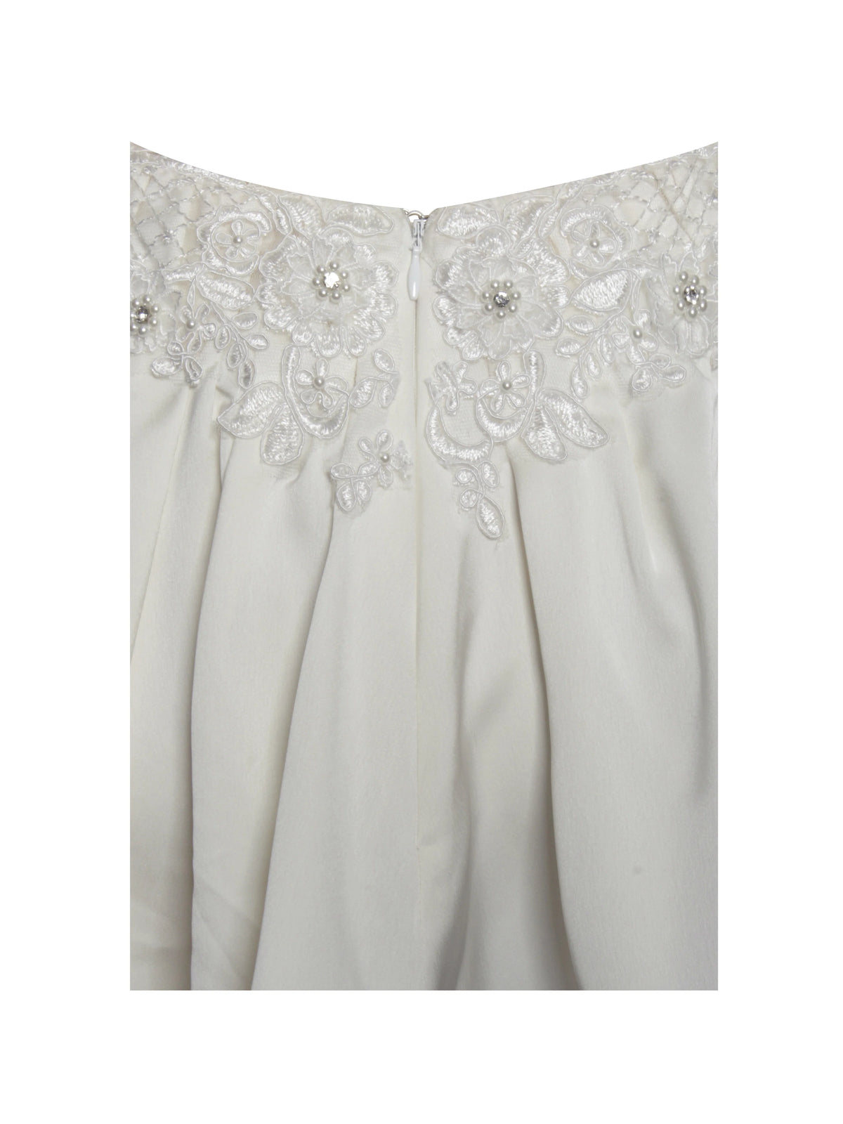 Idalia Pearl White Beaded Lace Trim Backless Halter Mini Dress
