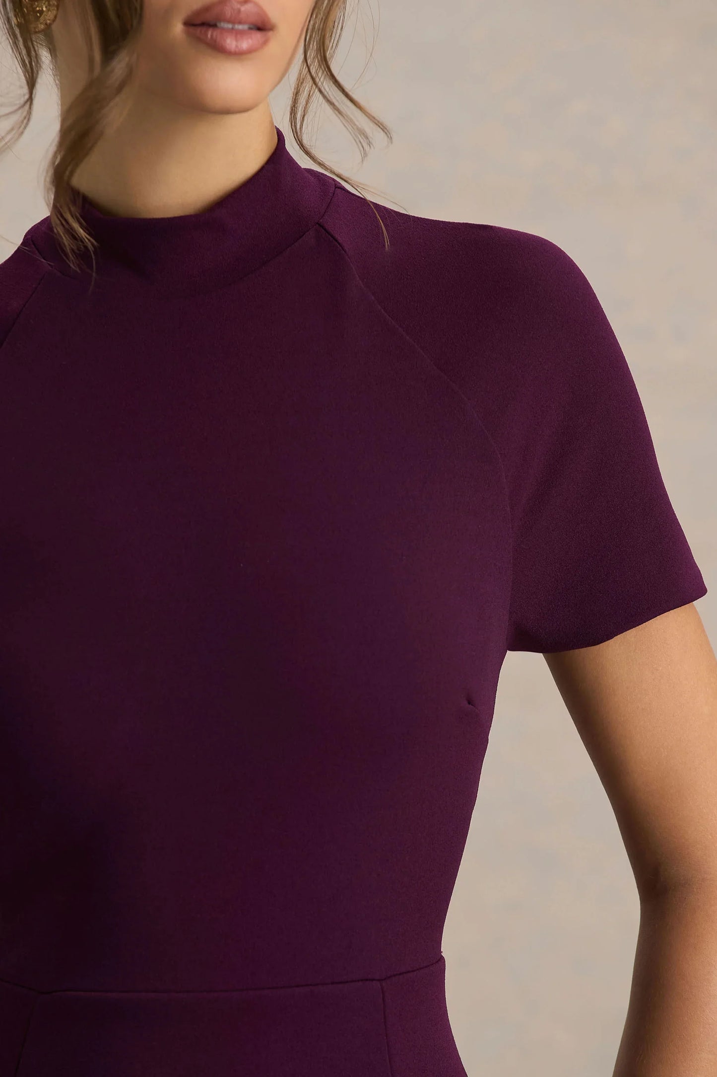 Alea Burgundy High Neck Short Sleeve Maxi Dress