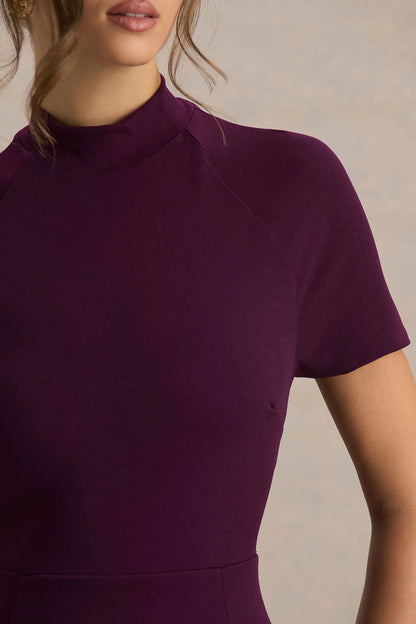 Alea Burgundy High Neck Short Sleeve Maxi Dress