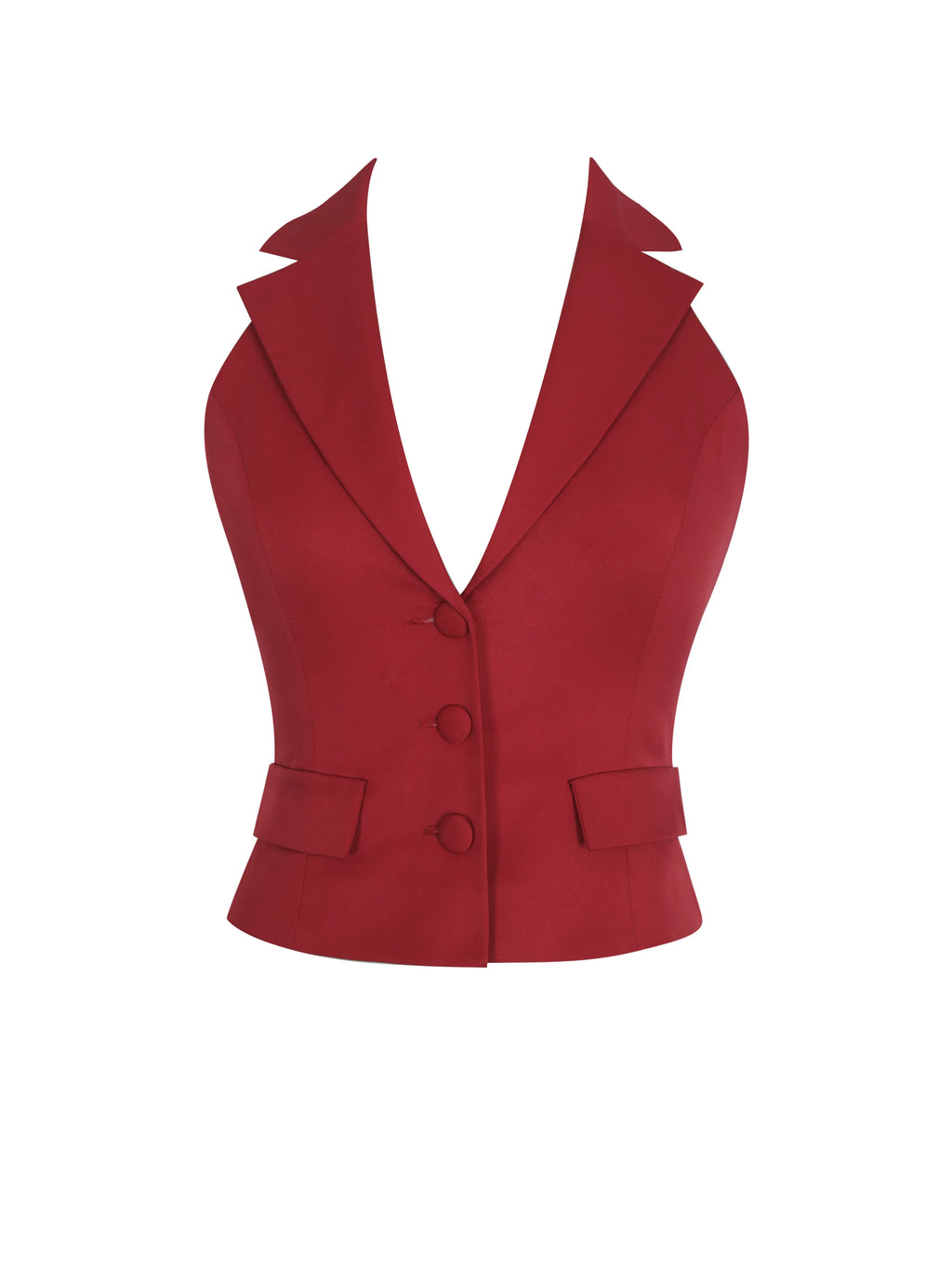 Ursella Crimson Halter Single Breasted Lapel Top