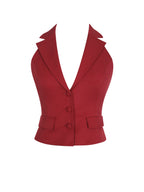 Ursella Crimson Halter Single Breasted Lapel Top