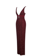 Elora Crimson Sequin Beaded Keyhole Maxi Dress