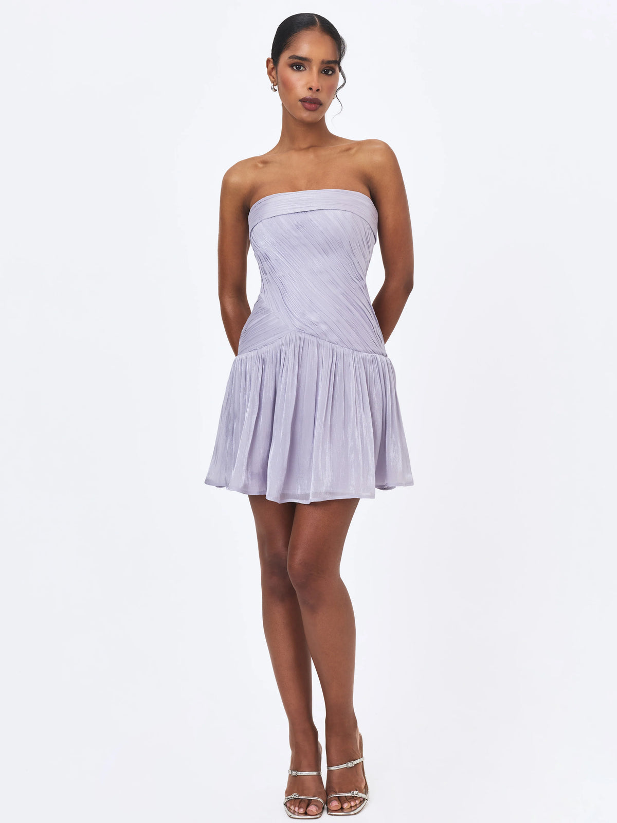 Yalena Lavender Crystal Organza Strapless Mini Dress