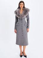 Faye Grey Wool Blend Single Breasted Coat with Removable Faux Fur Collar