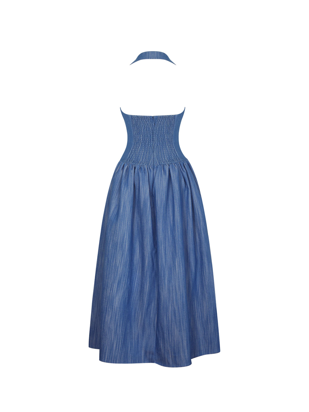 Xyan Navy Denim Lapel Halter A Line Midi Dress
