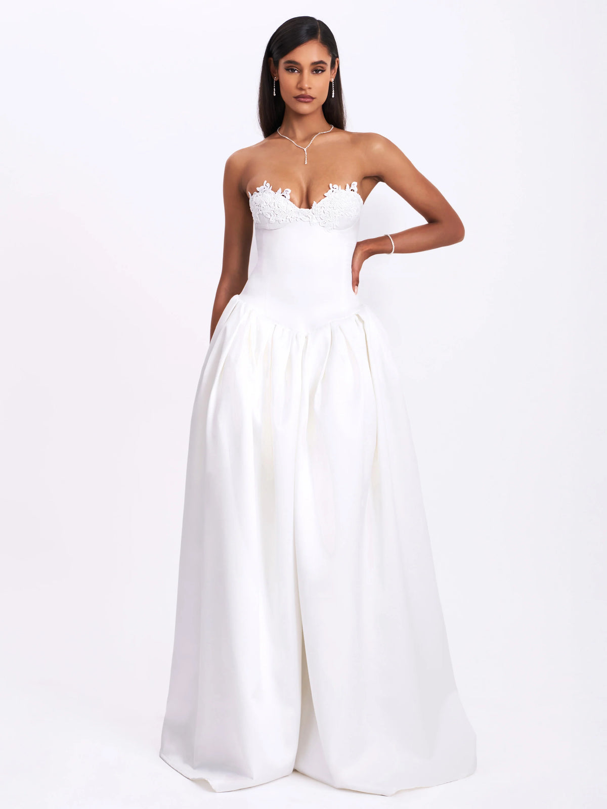 Naila Lace Trim Strapless Drop Waist Wedding Gown