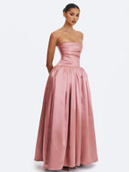 Willette Deep Rose Satin Strapless Gathered Maxi Dress