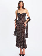 Yadira Brown Base Polka Dot Chiffon Maxi Dress