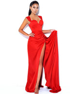 Zayda Red High Slit Corset Satin Gown Archive Sale