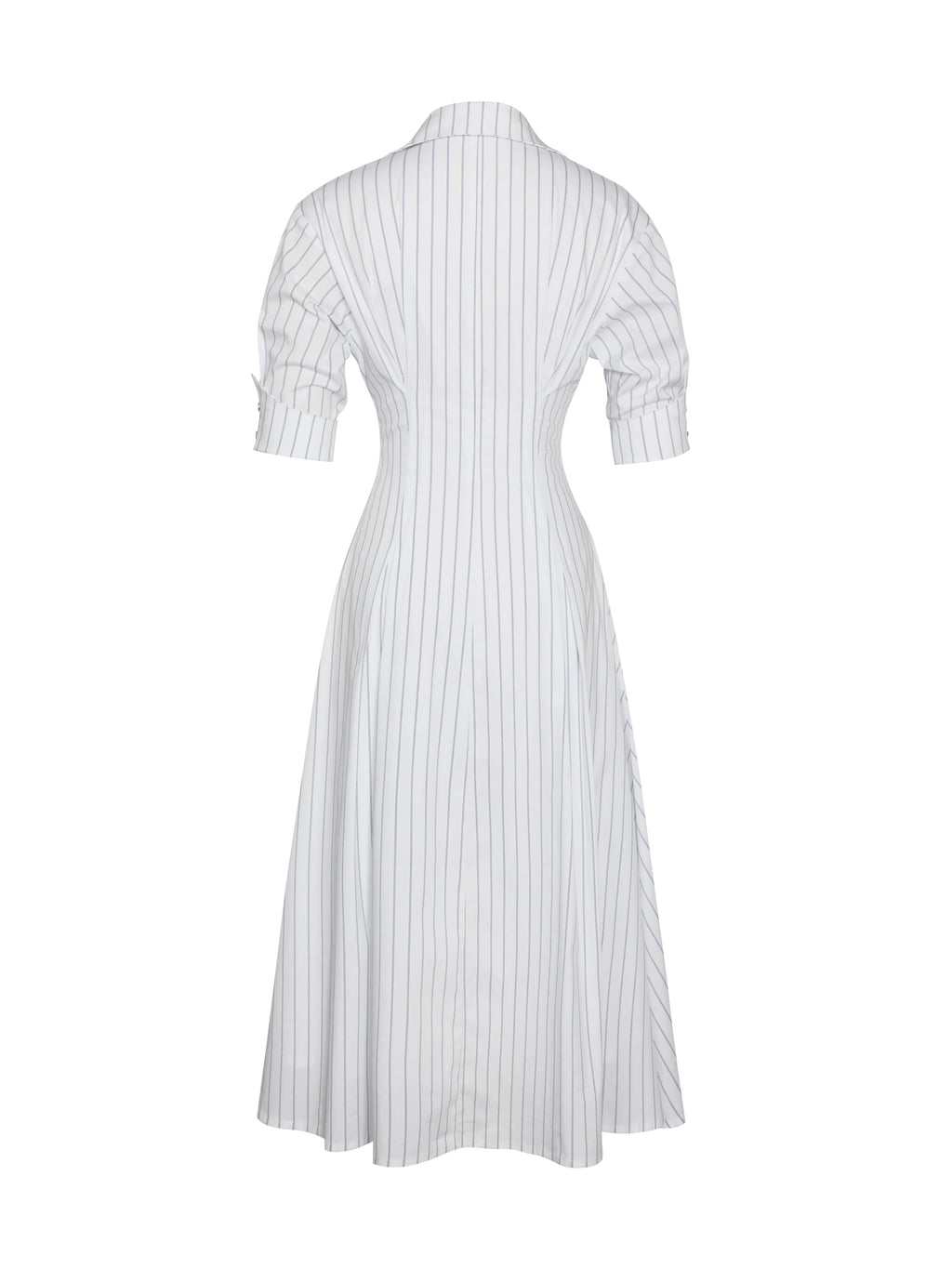 Palina Pinstripes Cotton Poplin Pleated Midi Preppy Shirt Dress