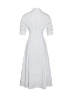 Palina Pinstripes Cotton Poplin Pleated Midi Preppy Shirt Dress