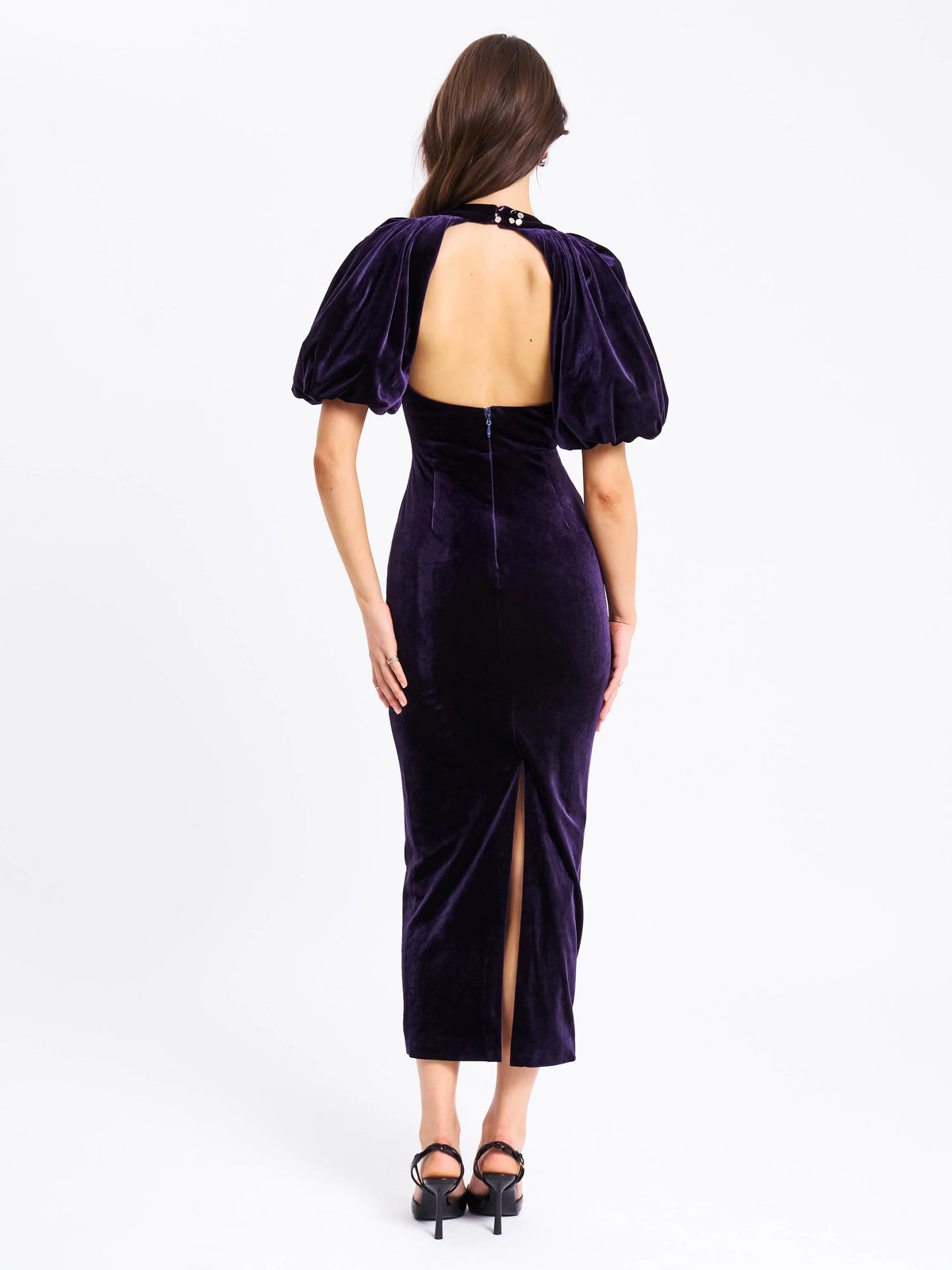 Coraline Purple Velvet Bubble Sleeve Backless Maxi Dress Archive Sale