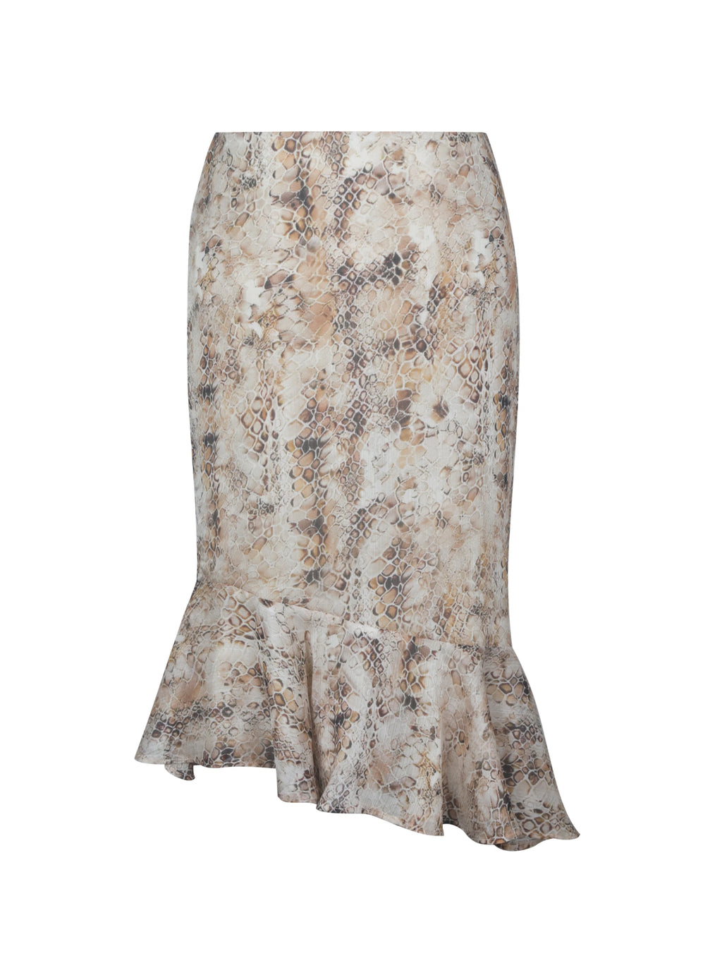 Umarah Tan Reptile Print Asymmetrical Ruffled Skirt