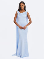 Eira Mist Blue Cowl Scarf Detail Mermaid Maxi Dress