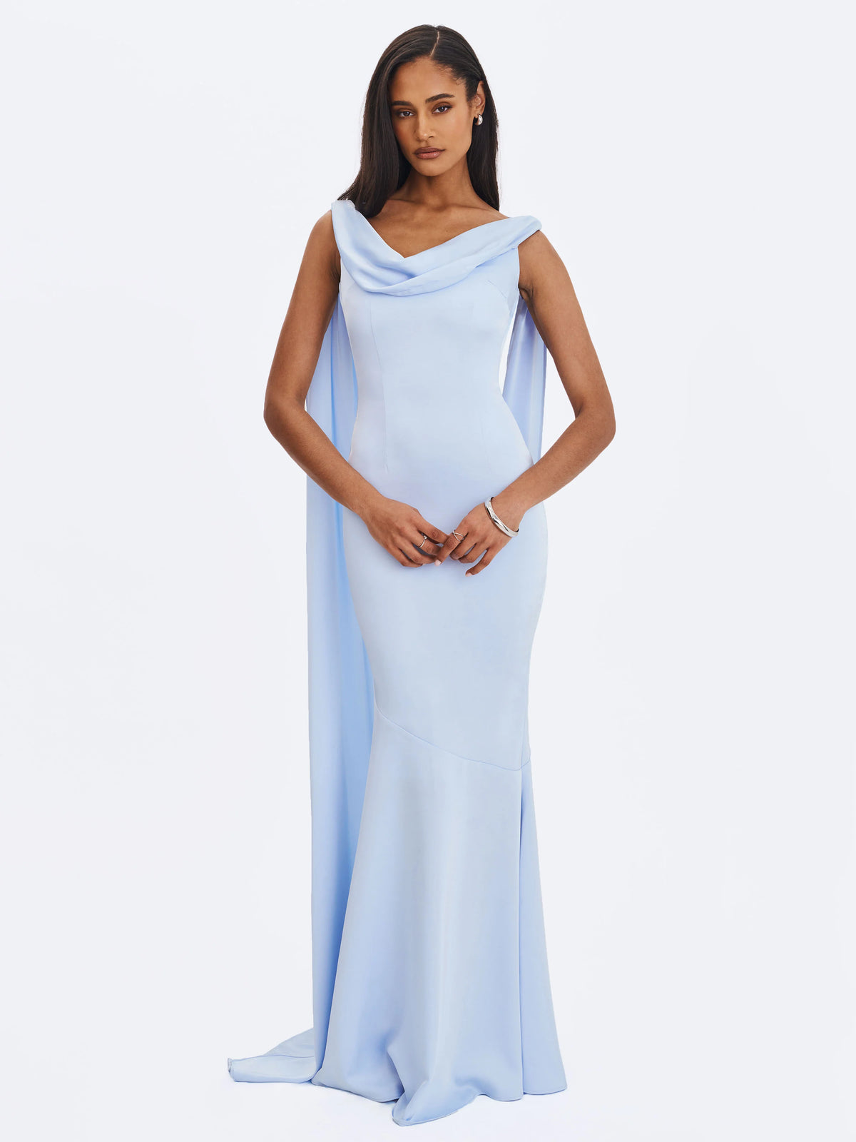 Eira Mist Blue Cowl Scarf Detail Mermaid Maxi Dress